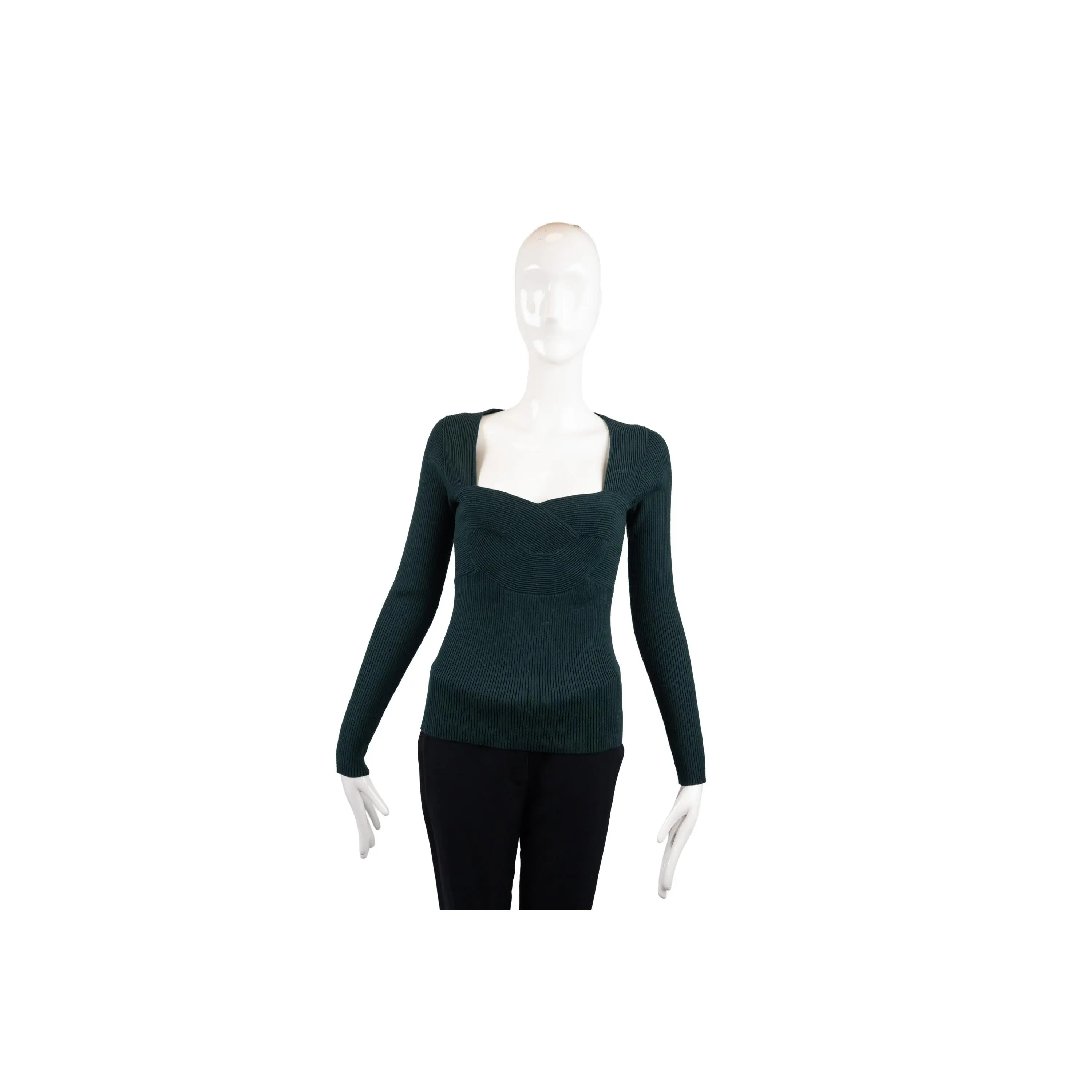 Milly Green Rib Knit Long Sleeve Top Size M