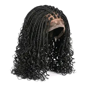 16 Inch Bohemian Goddess Box Braids Wig – Full Lace Braided Wig with Curly Ends, Natural Looking Braids for Daily Wear