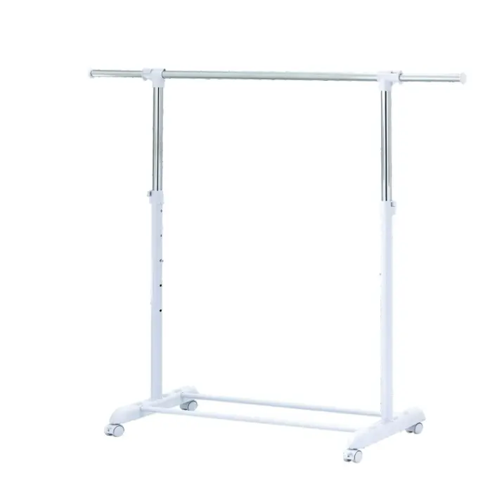 Adjustable Rolling Garment Rack Metal Chrome White 84-121Wx44Dx123.5-163Hcm for Laundry Use