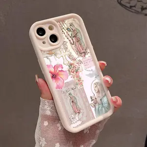 Softcase for iPhone 16 E Pro Max 15 Plus 14 13 12 11 XS XR Pink Religious Collage Shockproof Silicone Lightweight Anti-Scratch Cover