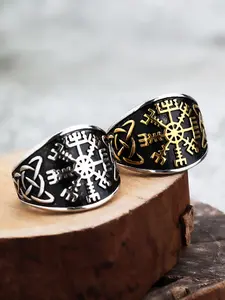 Nordic Viking Compass Symbol Couple Rings, Fashion Dual Color Memorial Jewelry, Suitable for Teens and Lovers, Unique Norse Style Design, Statement Multi Ring