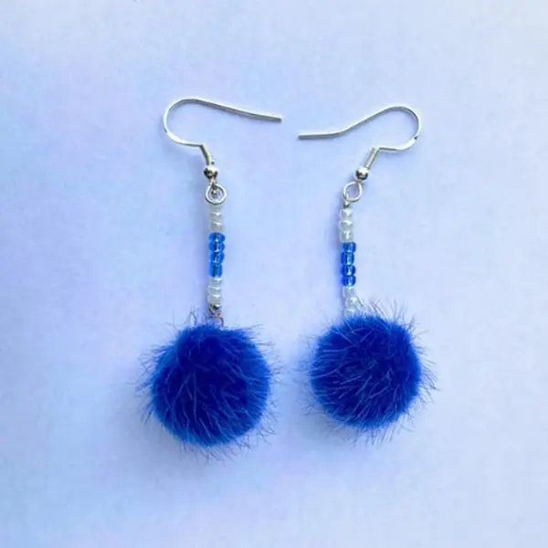 Cute Navy Blue Pom-Pom Earrings for Any Occasion - Fashion Accessories Costume Jewelry & Accessories Earrings