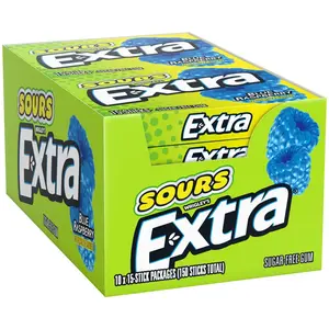 EXTRA SOURS Blue Raspberry Sugar Free Chewing Gum – Blue Raspberry (10 Packs)