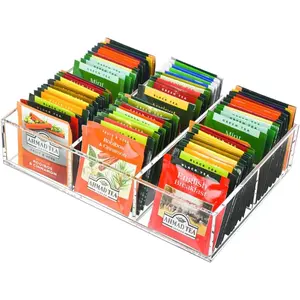 Clear Acrylic Tea Bag Organizer with 6 Slot, Tea Packet Storage for Drawer, Pantry, Kitchen, Cabinet, Countertop