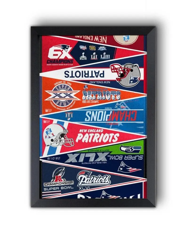 New England Patriots Football Dynasty Vintage-to-Modern Pennants Collection Artistic Print - 24x36, 27x40, 8''x20'' Multi-Size Abstract Contemporary Art Lightweight Paper Wall Decor, Home Supply Gift for Kid Room
