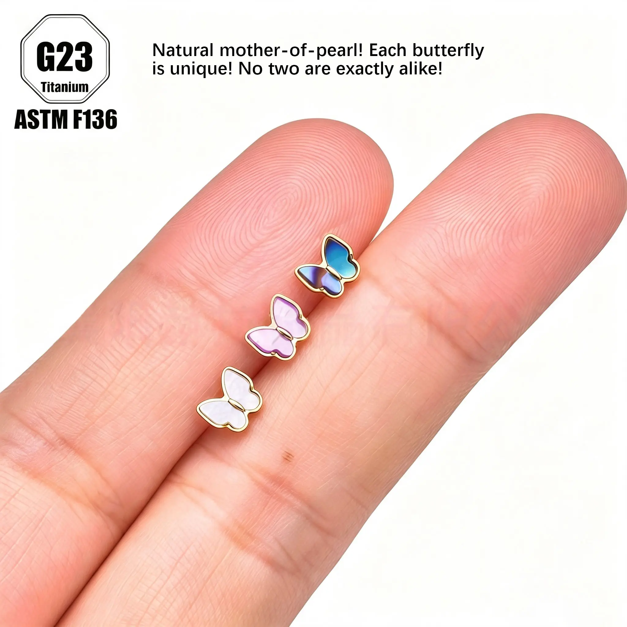 KUTLAN 16G Titanium Shell Butterfly Stud Lip Statues, , Ear Cartilage Piercing Jewelry, Cute and Delicate Earrings, Suitable for Ear, Tragus, and Lip Piercings