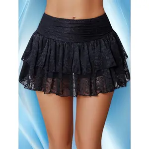 Women’s Y2K Lace Layered Mini Skirt – High Waist Ruffle Skort, Boho Micro Shorts Outfit