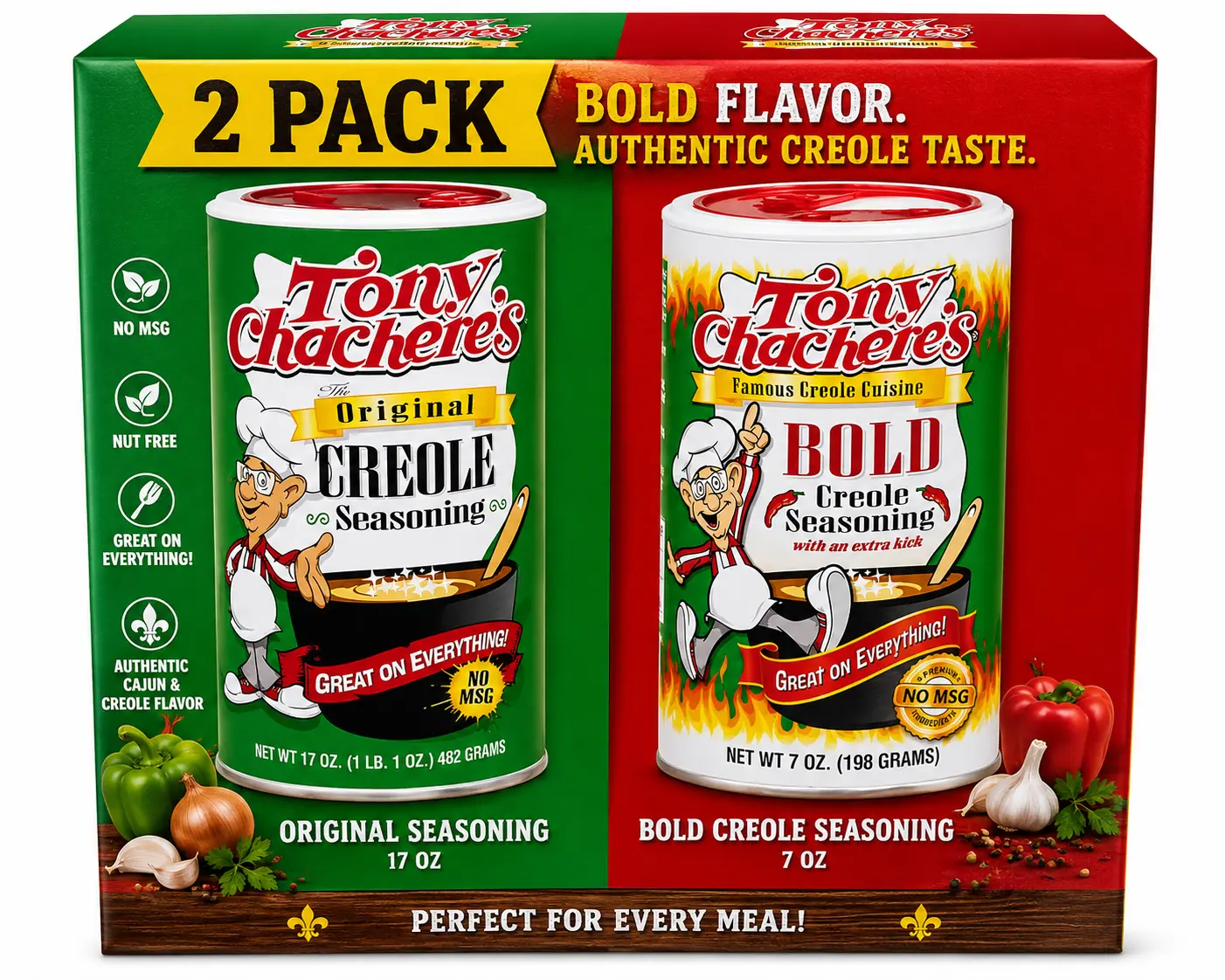 Creole Seasoning Variety Pack – Original & Bold Cajun Seasoning Blend, 17 oz + 7 oz, No MSG, Nut Free, All-Purpose Spice Set for Meat, Seafood, Vegetables & More