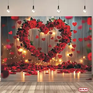 Valentine's Day Red Rose Heart-Shaped Garland Backdrop 149.86x99.82cm Romantic Flower Photography Background for Weddings & Events