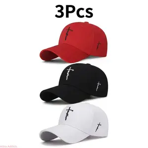 3 Pack Black And White Red Baseball Cap For Men Women With Exquisite Cross Embroidery Breathable Acrylic Duckbill Design For Outdoor Sports Summer Cute Cool Light Luxury US Design