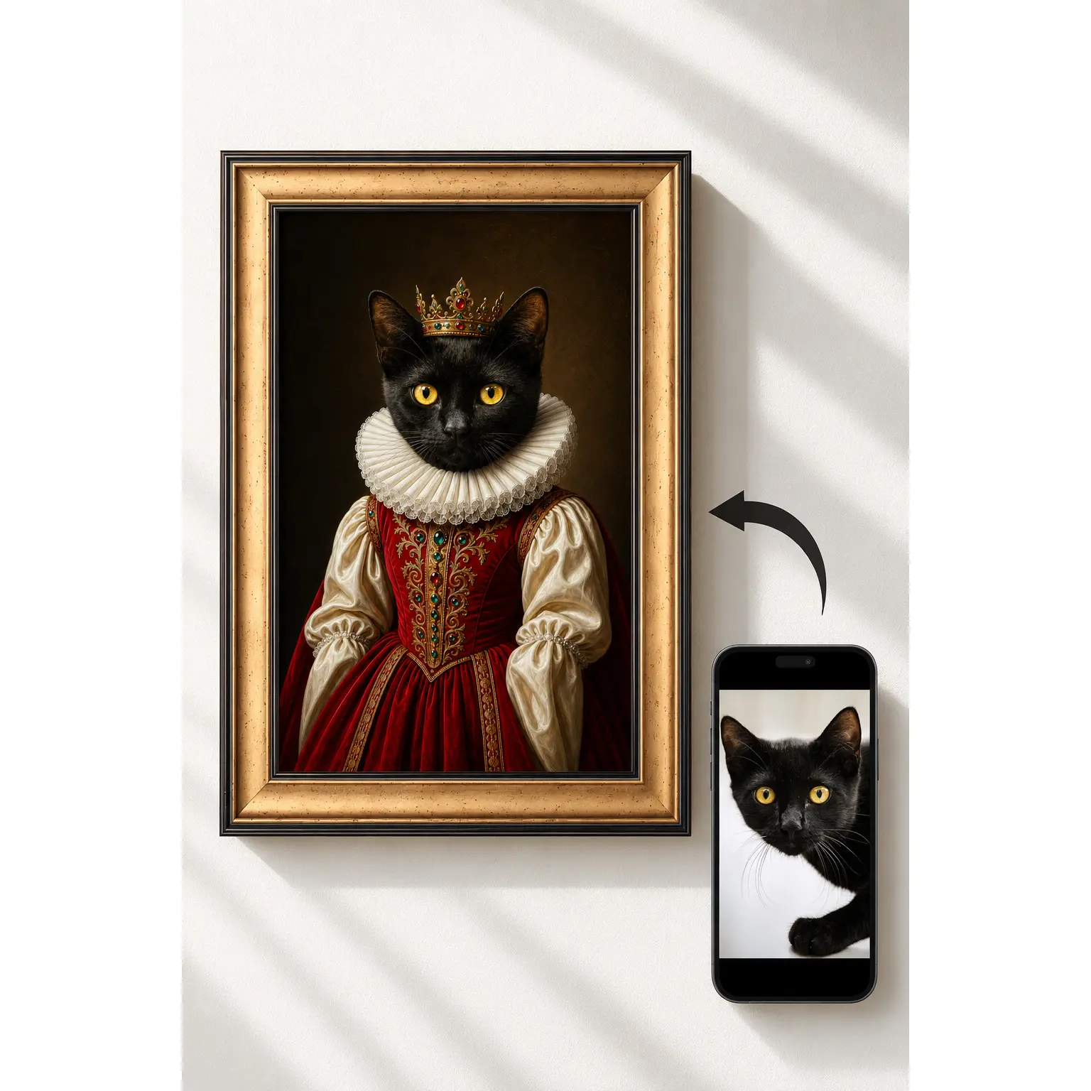 Custom Royal Pet Portrait from Photo, Personalized Dog & Cat Framed Canvas Wall Art, Unique Birthday & Memorial Gift for Pet Lovers