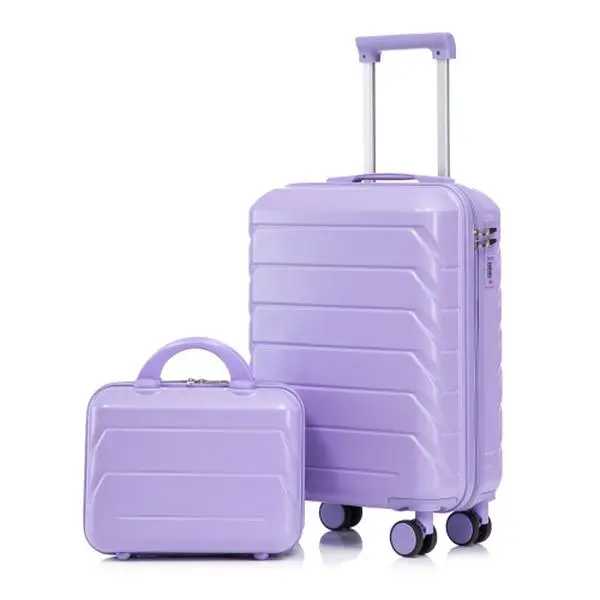 Blue Purple 2 Pcs Travel Luggage Set 20 Inch Carry On and 14 Inch Cosmetic Case with TSA Lock Smooth 360 Spinner Wheels for Short Vacation Gift for Her Him Waterproof Hard Shell
