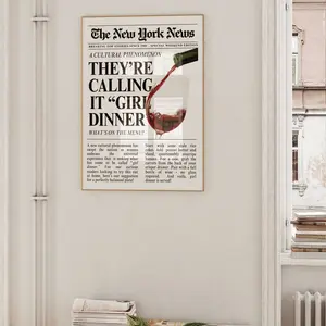 Girl Dinner Art Print Poster, Retro Kitchen Decor, Aesthetic Kitchen Wall Art, Retro Kitchen Print, Red Kitchen Poster