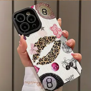 Fashion Lip & Rhinestone Decor Smartphone Case, Shockproof Phone Protective Cover, Phone Accessory Compatible with iPhone 16 15 14 13 12 11 Plus Pro Max, Cellphone Casing Protector