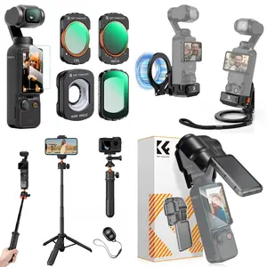 K&F Concept Ultimate Bundle for DJI Osmo Pocket 3 & Xtra Muse: Magnetic Filter 4-in-1 Set (Wide-Angle/CPL/Black Diffusion 1/4/ND2-32) + Magnetic Mount Stand + 60cm Foldable Selfie Stick Tripod + Protective Cover Case