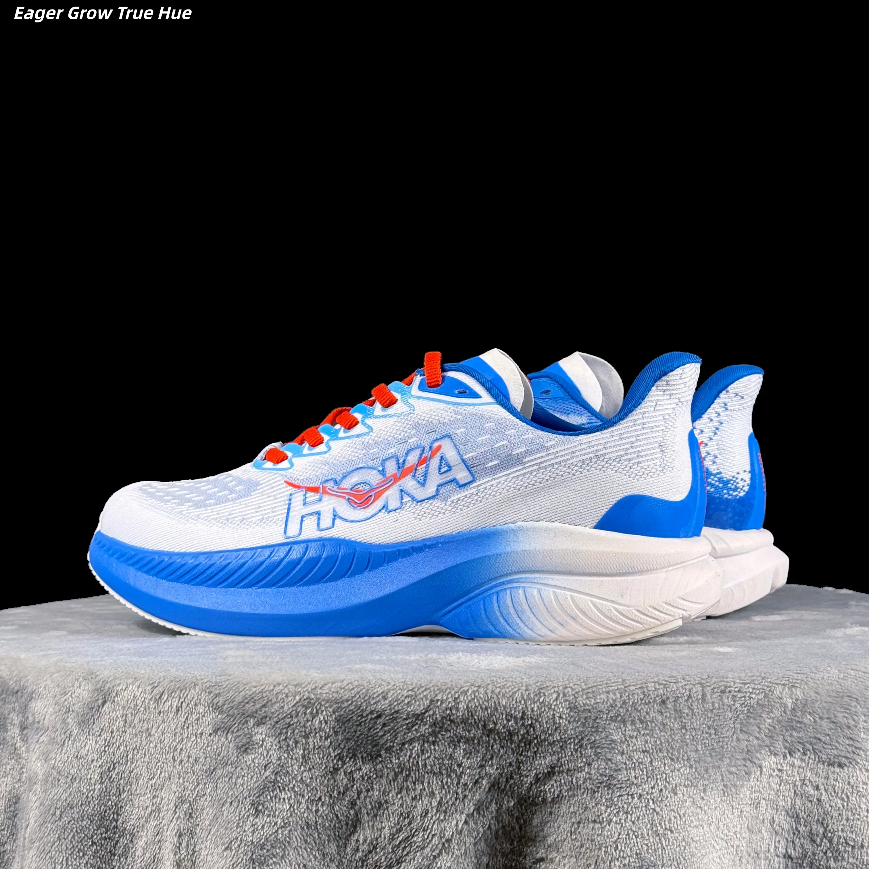 Brand New Original Box Unisex White Blue Gradient Red Laces Mesh Road Running Shoes Ultra Thick Multi Wave Foam Cushion Non Slip Breathable Training Gym Athletic Sneakers US Sizes 5-12