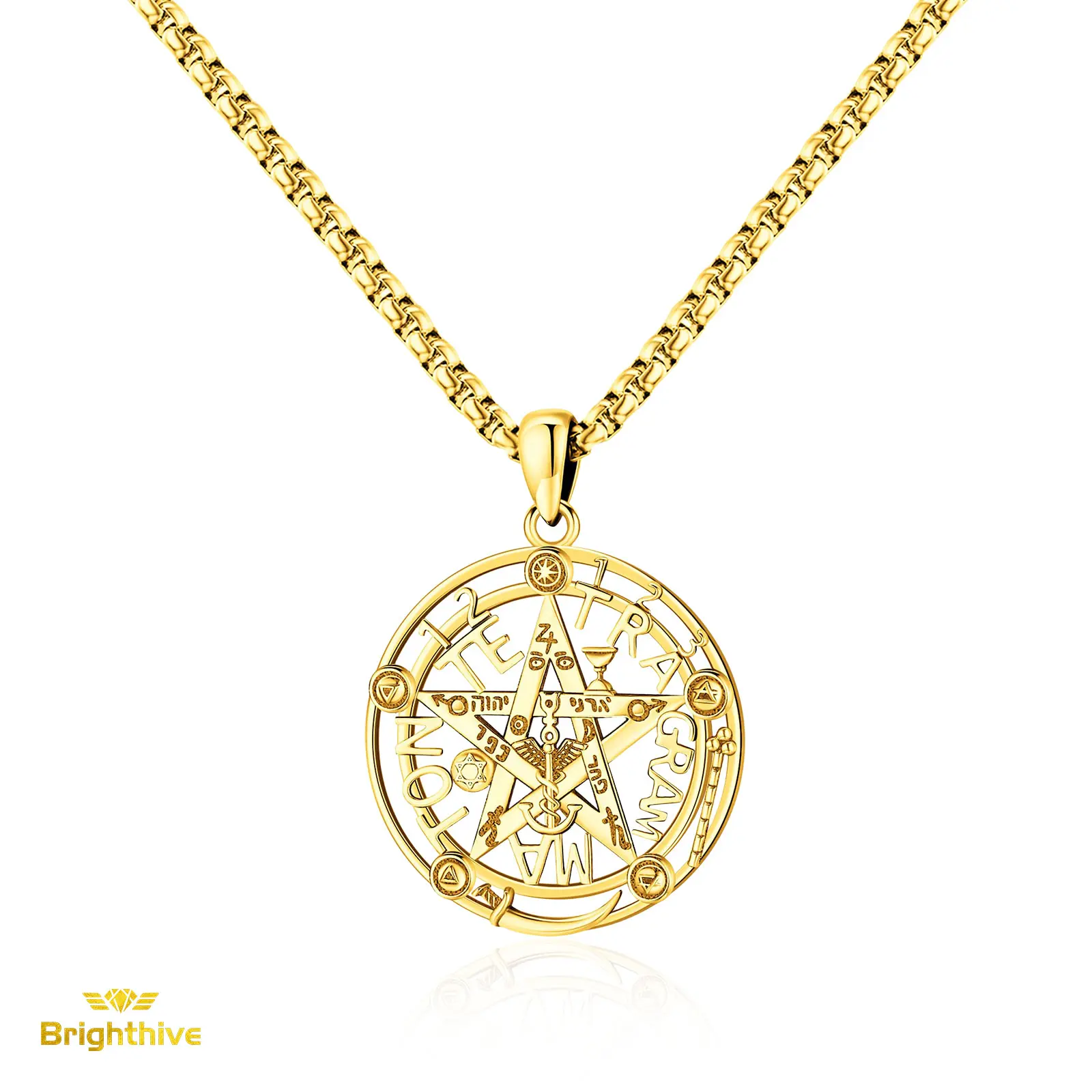 Tetragrammaton Pentagram Necklace – 18K Gold Plated & S925 Sterling Silver Wiccan Amulet Jewelry for Men & Women, Pagan Witchcraft Protection Gift