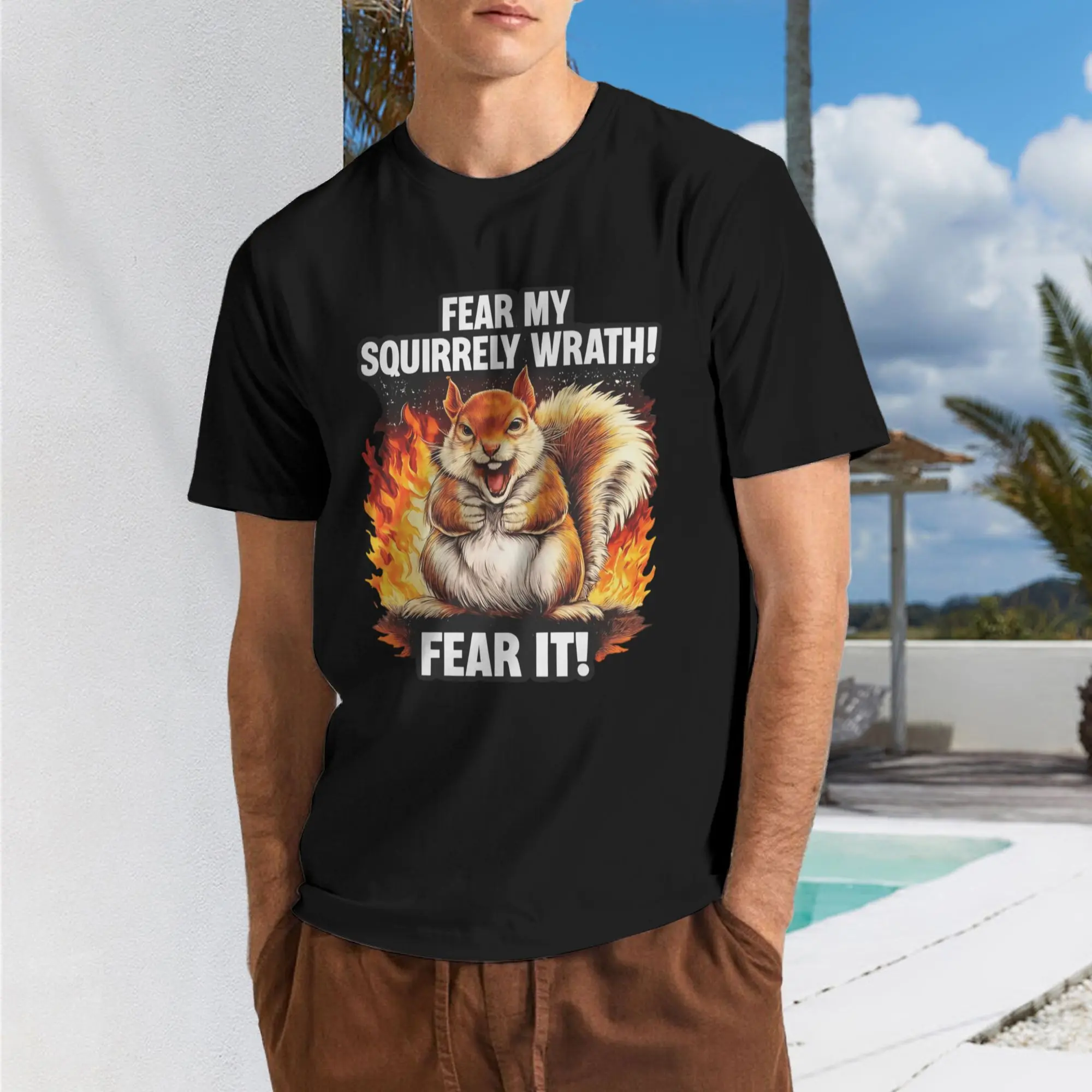 Retro Funny Squirrel T-Shirt - Fear My Squirrely Wrath Graphic Tee with Angry Squirrel, Round Neck Casual Shirt Suitable for - Wear, Machine Washable Apparel for Themed Parties & Everyday Outfits