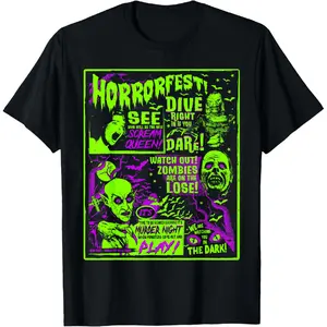 100% Cotton Vintage Horrorfest Halloween Movie Poster Old Time Horror T-Shirt