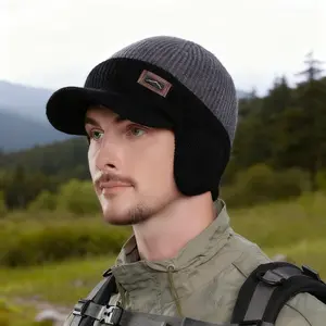 Winter Earmuff Baseball Cap Men's Warm Knit Beanie Fleece Lined for Outdoor Cycling and Cold Weather