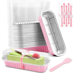 Mini Cake Pans with Lids and Spoons,Rectangular Aluminum Foil Bread Pan,Mini Loaf Containers and Food Containers with Lids