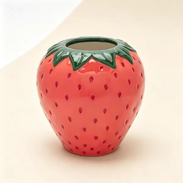 Decorative Ceramic Vase, Vintage Inspired Strawberry Vase, Unique Strawberry Decor for Home Kitchen Office, Large Flower Vase, Ceramic Strawberry Vase