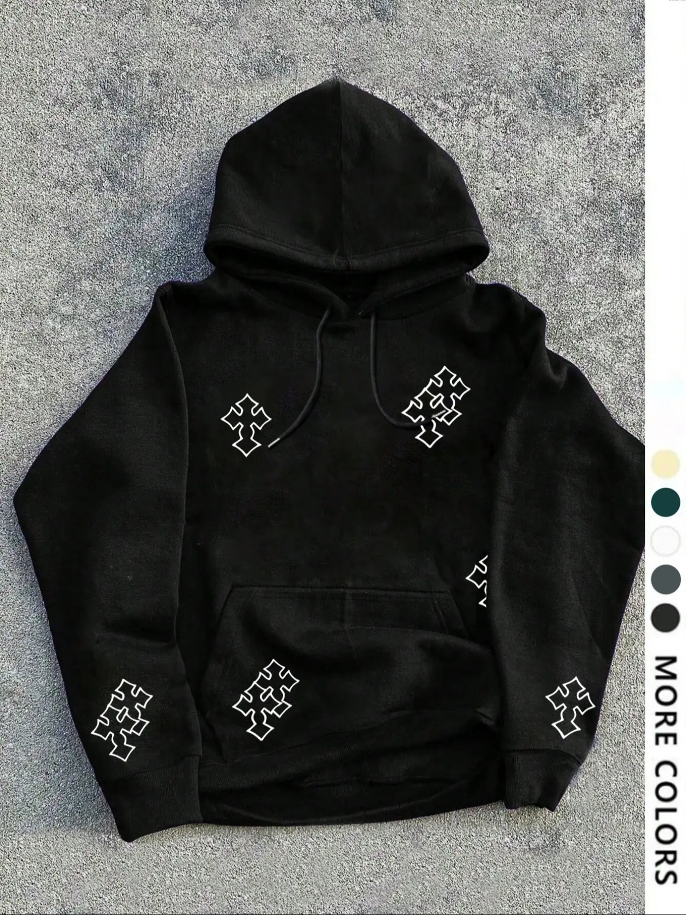 Men's Cross Pattern Print Knit Hoodie, Loose-Fit Casual Hooded Sweatshirts Long Sleeve Pullover, Fashionable Pocket Design, All-Season Wear