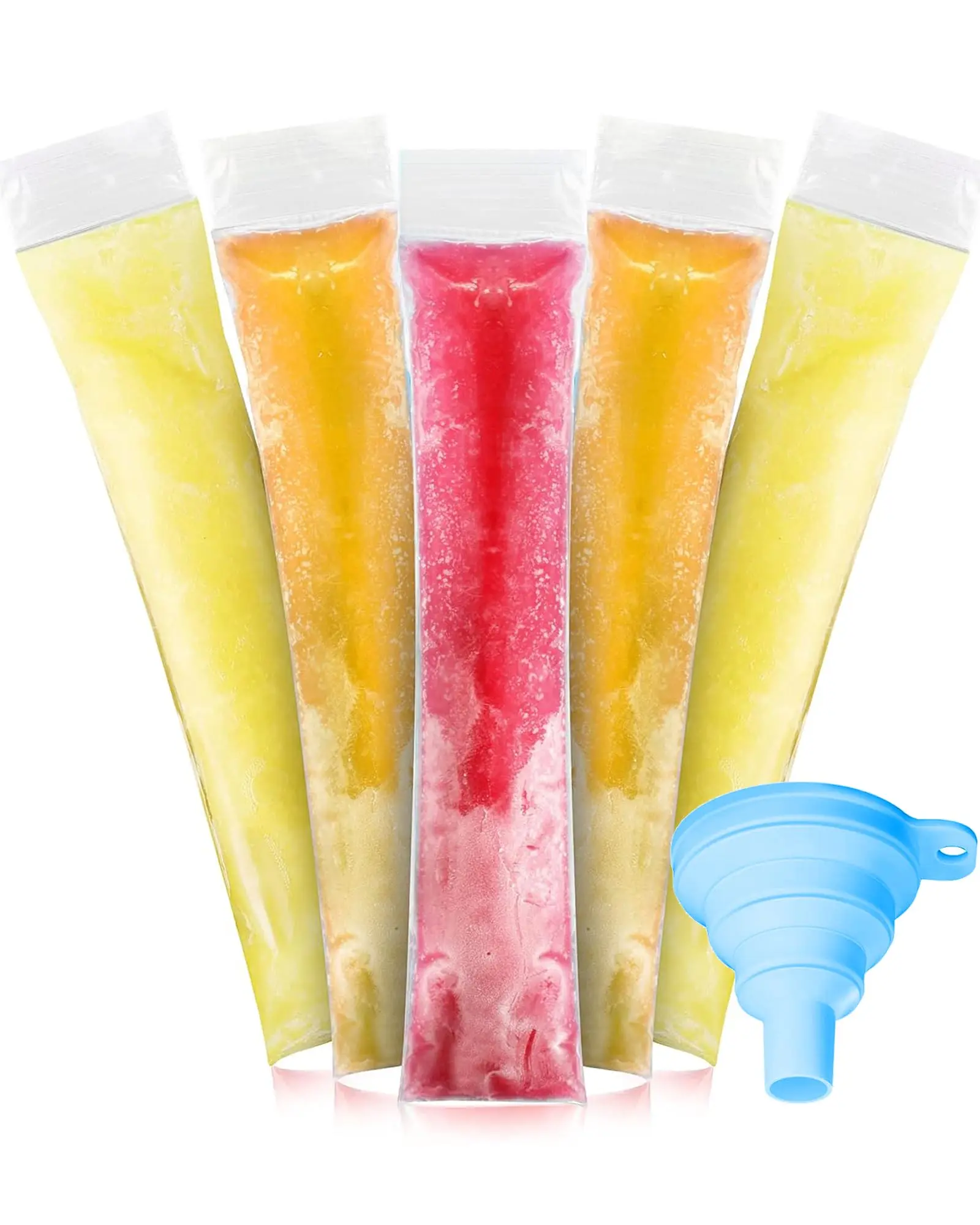 100-Pack Bulk Disposable Ice Popsicle Mold Freezer Bags, BPA-Free Zip-Seal Bags with Funnel for Kids’ Healthy Snacks, Yogurt Sticks, Juice, Bulk Pack