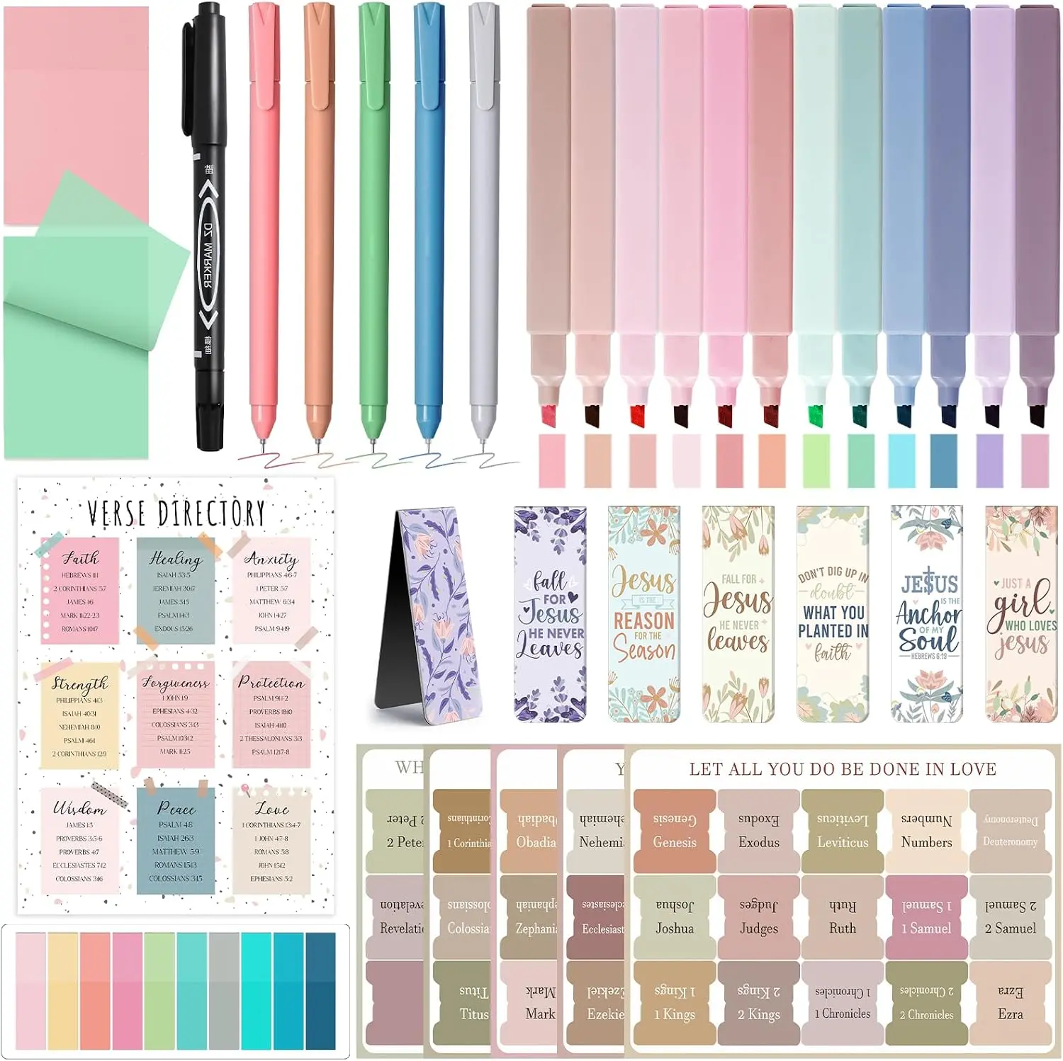 42 Bible Study Supplies Journaling Kit with Bible Highlighter, Green | Bible Study Kit for Women, Bible Accessories Helps Highlight Verses, Organize Notes and Deepen Faith Through Scripture Prayer