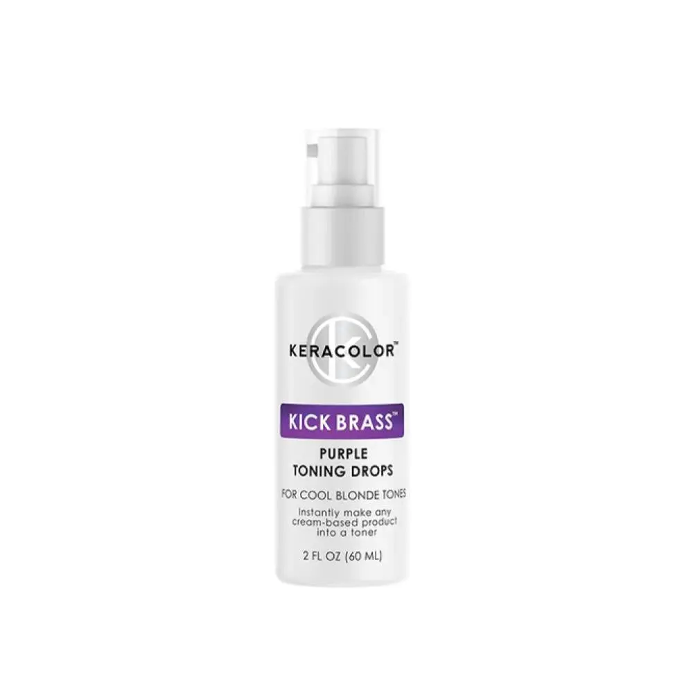 Keracolor Kick Brass Purple Toning Drops to Banish Brassy Tones for Cool Blonde & Instant Icy Toning, Customizable Semi-Permanent Haircare Additive, 2 oz, Cool Blonde Tones, Yellow Tones
