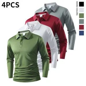 4-piece set. Men's spring-autumn loose collared polo shirt with long sleeves. Pure color. Suitable for business innerwear. Comfortable and versatile.