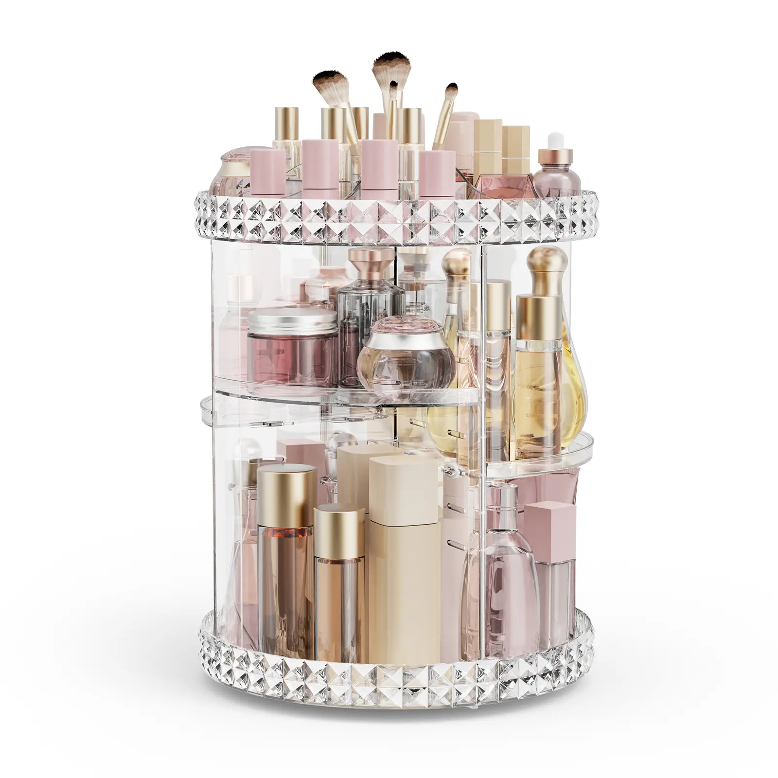 360-Degree Rotating Transparent Waterproof Makeup Organizer Box - Multifunctional Vanity Bin with Adjustable Divided Compartments, Brush Holder, Multilayer Storage for Dresser & Bathroom, Ideal Christmas Gift for Organization