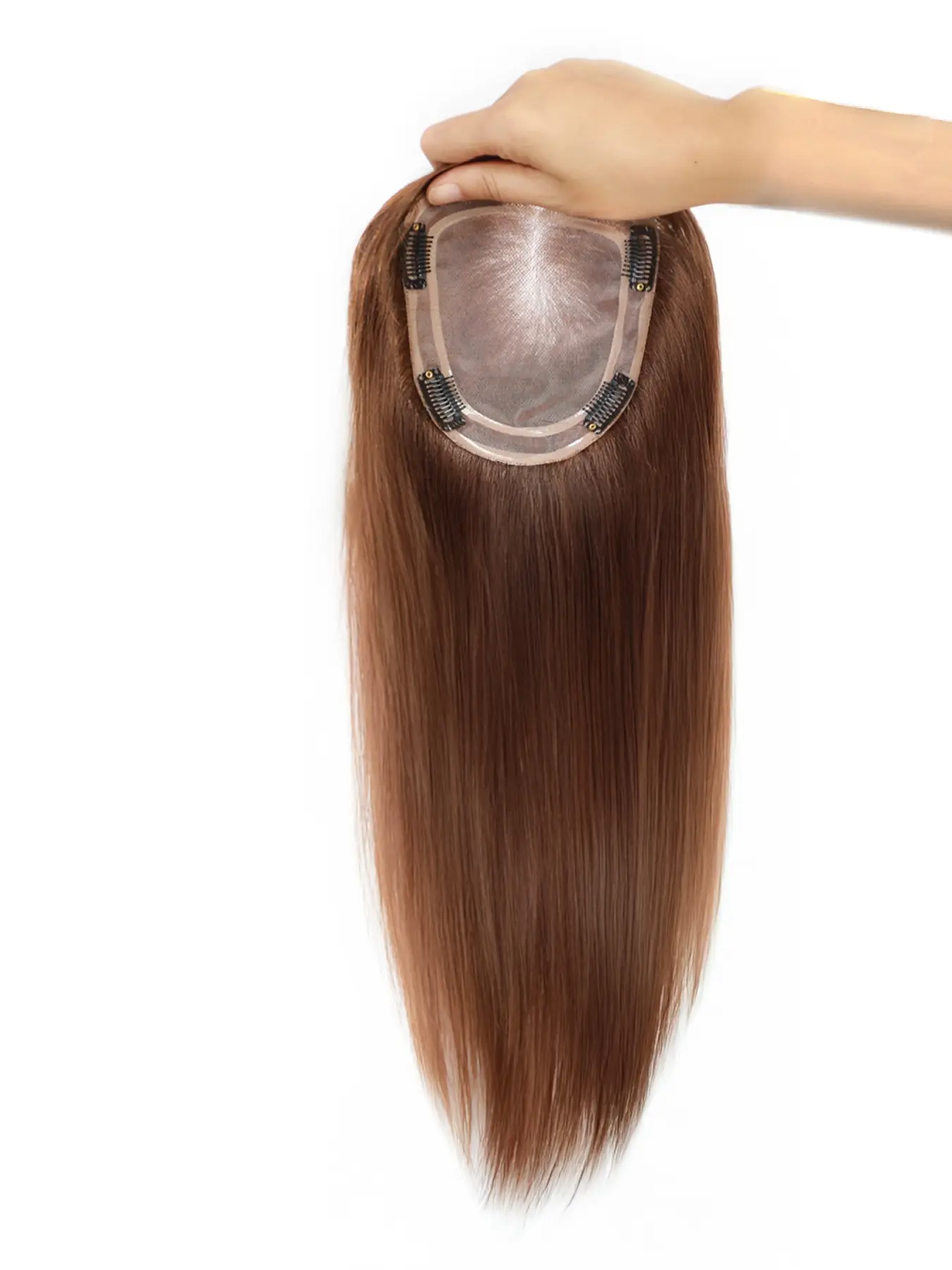 [100% Human Hair] 5x6" Mono Topper for Women – Hand-Tied Double Mono Base Hairpiece with PU Perimeter, Straight Hair #4 Color, Breathable & Lightweight, Clip-in Volume Topper for Thinning Hair Straight Hair Extensions, Hair Replacement