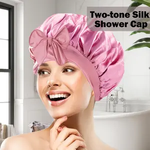 1 Count of Two-Color Ribbon Bath cap - Long Braided Design, Protect Hair While Bathing