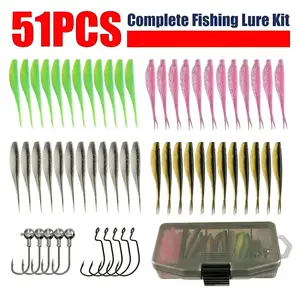 Paddle Tail Swimbaits & Jerkbaits, 51pcs Handmade Soft Plastic Fishing Gear Set - Finesse System Budget Gear by Jacobs Adventure for Bass