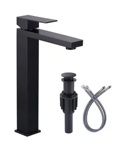 WOWOW Vessel Sink Faucet Oil Rubbed Bronze, Single Handle Tall Bathroom Faucet, Single Hole Lavatory Vanity Mixer Bar Tap with Pop Up Drain and Supply Lines matte black