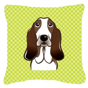 212 MAIN Checkerboard Basset Hound Polyester Decorative Pillow - 18x18 in, Lime Green, Indoor/Outdoor, Soft Padded Cushion, Durable, Fade-Resistant, Cushion Covers, Durable Cushions