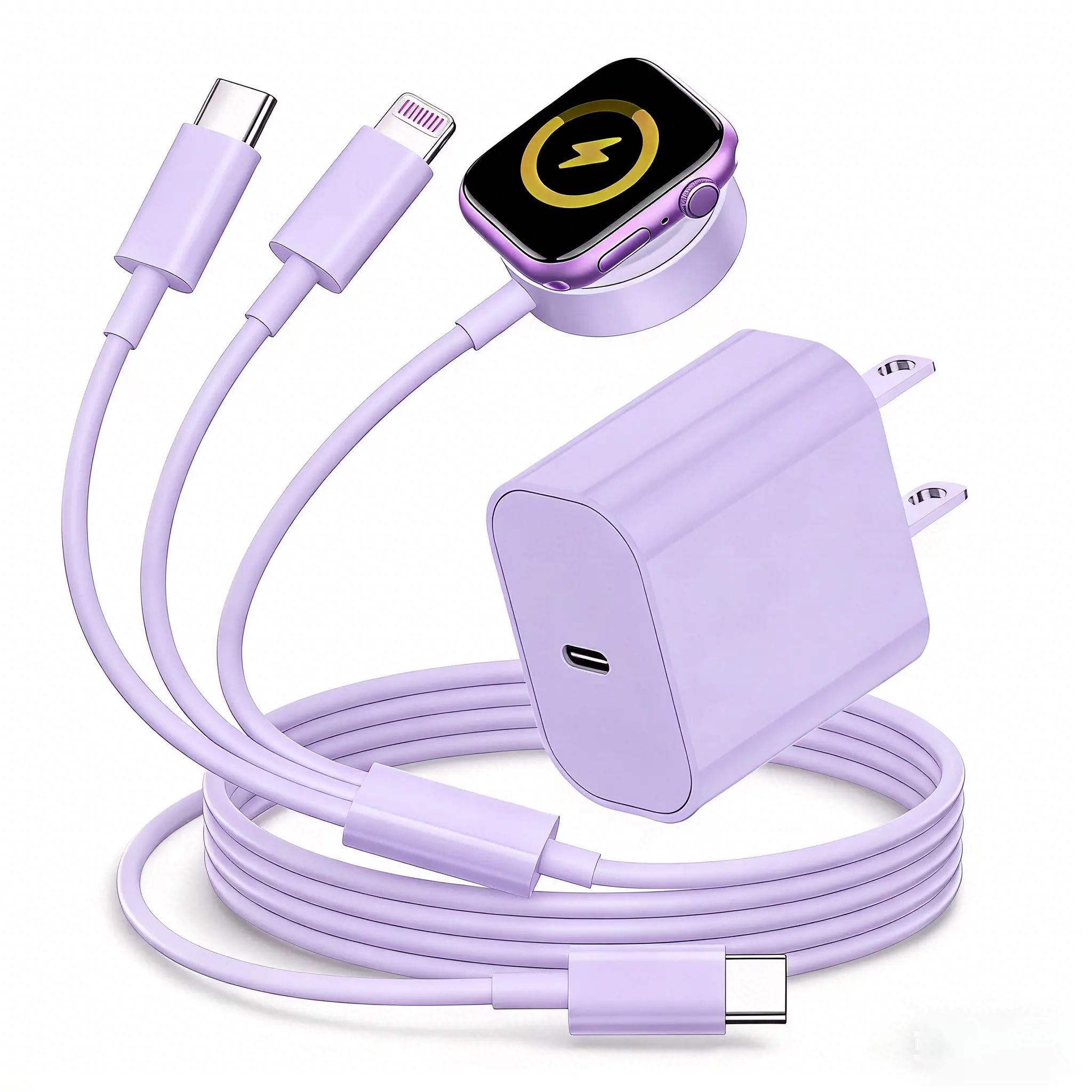 iWatch 3in1Magnetic Charger 20W USB-C fast charger includes 6-ft USB-C cable /Lightning cable/  magnetic charger  .compatible for iPhone 17 Pro Max/16/15/14/13/12, Apple Watch Series 11/10/SE, and AirPods Smartphone Adapter, Usb Chargers Cell Phone Charge
