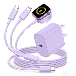 iWatch 3-in-1 Magnetic Charger: Charges three devices simultaneously. 20W USB-C wall charger includes 6-ft USB-C to USB-C cable and a USB-C to Lightning cable. compatible for iPhone 17/17 Pro Max/16/15/14/13/12, Apple Watch Series 11/10/SE, and AirPods.