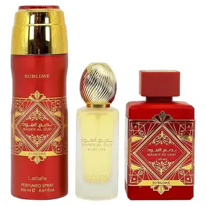 Lattafa Badee Al Oud Sublime 3-piece Gift Bundle Set for Unisex ( Eau de Parfum Spray 3.4 Ounce, Hair Mist 1.7 Ounce and Deodorant Spray 6.7 Ounce )