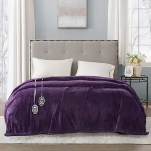 Full Size Blanket, Heated Microlight Fabric, Controller, Purple