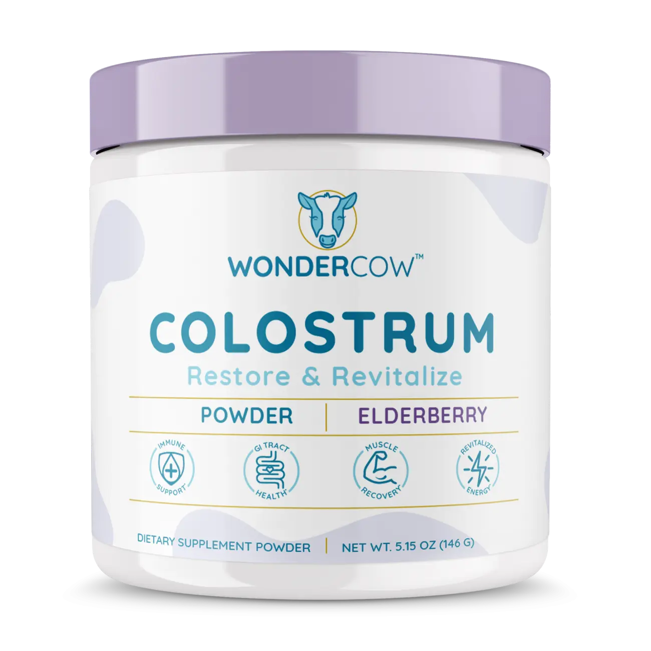 WonderCow, Elderberry Colostrum Powder, Immune & Gut Health Support, Whole Bovine Colostrum with Organic Elderberry, No Sugar, 60 Servings
