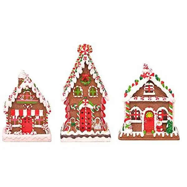 Gingerbread Village Red 8 Inch Porcelain Holiday Tea Light Figurines, Set of 3 - Ceramic Christmas Village House Decor with Tealight Openings, Festive Winter Tabletop Display for Mantel, Shelf & Holiday Home Décor