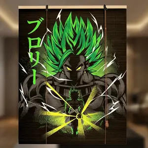 Legendary Warrior Japanese Art Window Shade, Anime Style Bamboo Roller Blind