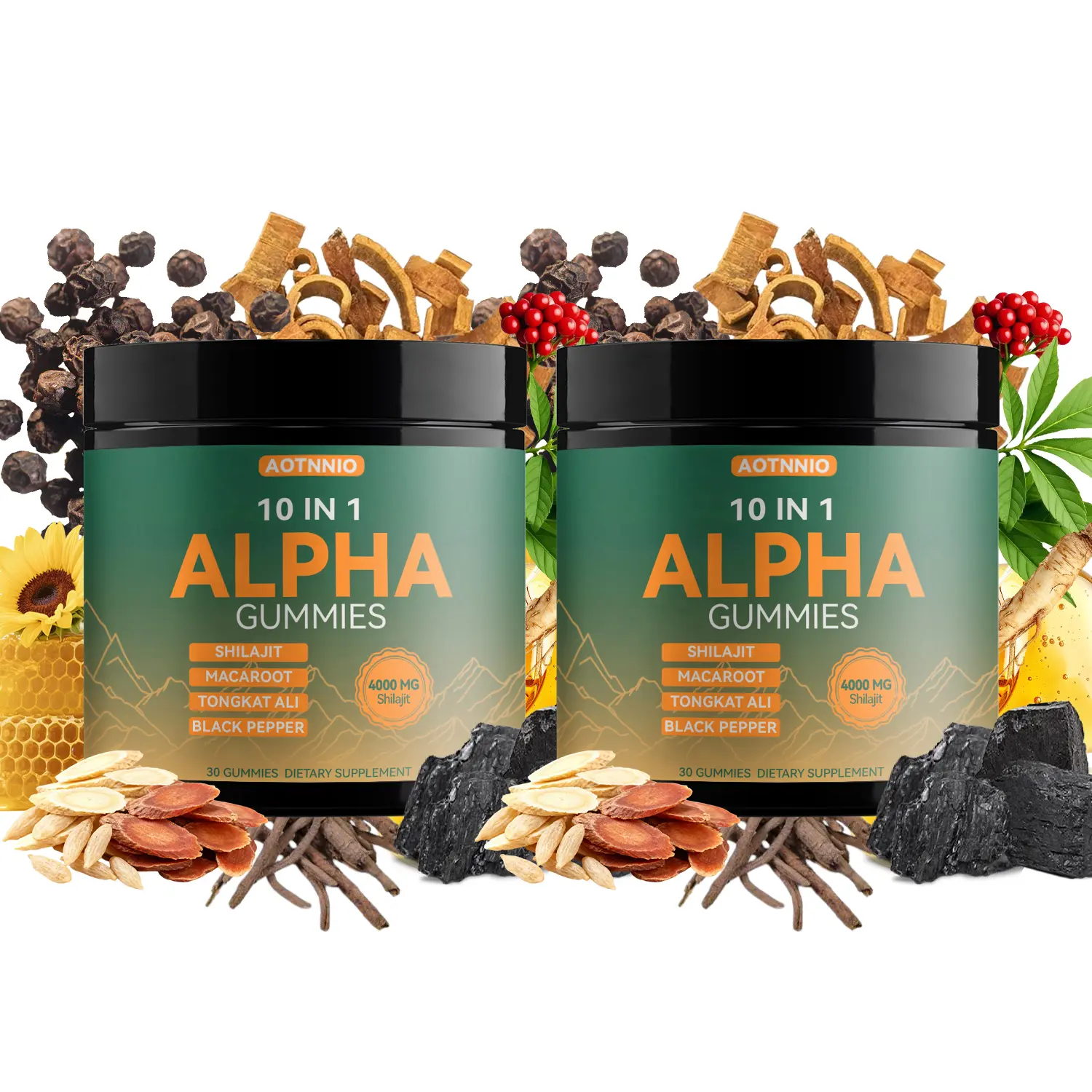 Alpha 10-in-1 Shilajit Gummies | Boosts Endurance & Focus | Ashwagandha, Tongkat Ali, Maca | Sugar-Free Formula | Vegan-Friendly | 30-Count