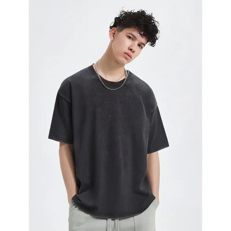 230g Trendy Cotton Shirt Lightweight comfortable pure cotton sports shirt Round-neck short-sleeved loose-fitting washed cotton T-shirt Suitable for both men and women. Suitable for gifts