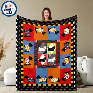 Flannel Throw Blanket with Scottish Terrier Patchwork Design, 280GSM Ultra Soft Cozy Warm Comfortable Lightweight Portable for Couch Bed Travel, Gift for Dog Lovers Women Men Birthday Anniversary, Playful Vibrant Charming