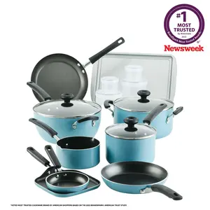 Easy Clean 20 Piece Aluminum Nonstick Pots and Pans Set, Aqua
