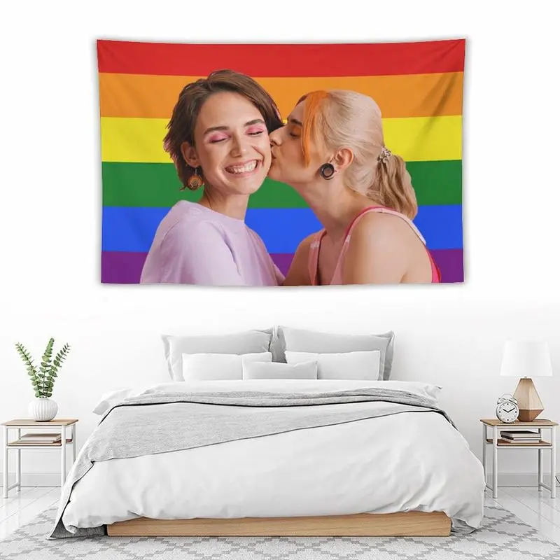 Custom Rainbow Pride Flag Tapestry - 3x5 Ft Hanging Customizable LGBTQ Decor, Personalized with Own Image/Logo/Text, Home Bedroom Dorm Decoration for Indoor-Outdoor Use