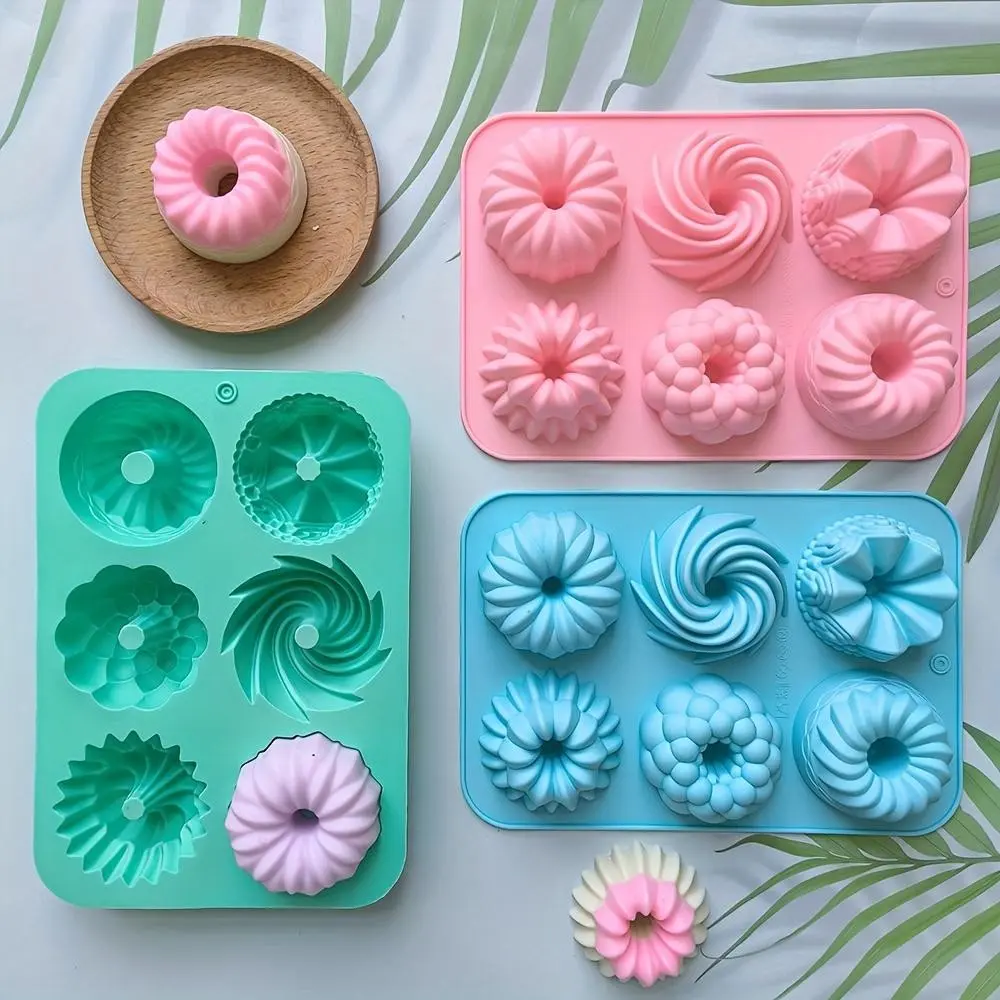 3-Pack Silicone Donut Baking Molds, 6-Cavity Flower & Swirl Design, Non-Stick Reusable Food Grade Bakeware, Perfect for Delicious Desserts